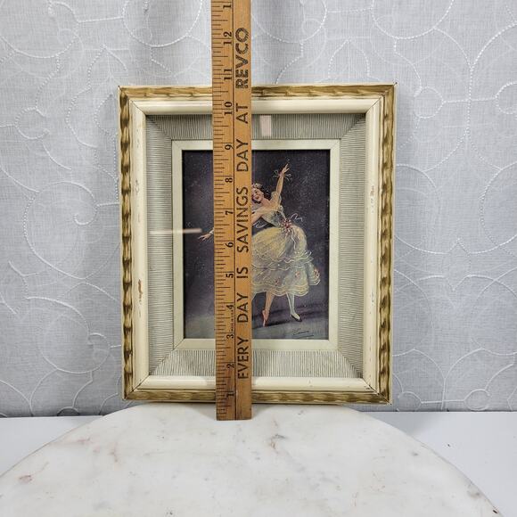Vtg Carina Ballet Lithograph 11" Handmade Shadow Box Wood Frame Gold Accents MCM - Picture 14 of 16